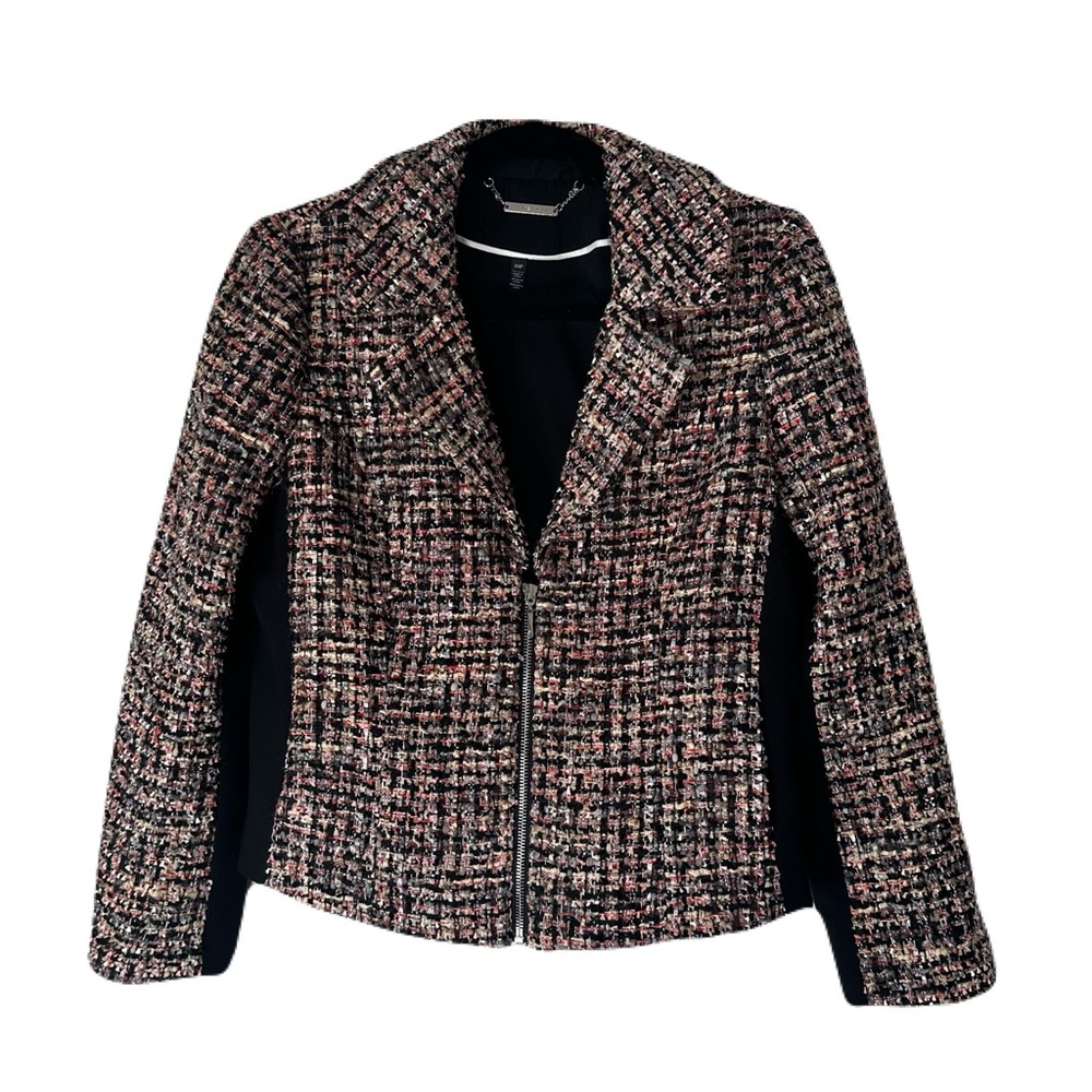White House Black Market Women's Tweed Jacket - Black and Pink
